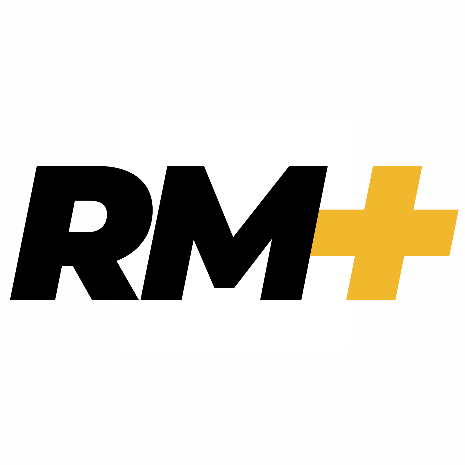An italicized capital letter R, M, and plus symbol